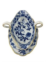 Meissen Blue Onion Gravy Bowl with Gold Trim