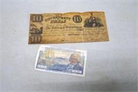 1838 Texas $10.00 Bill & 5 Franc Note