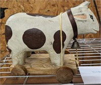WOODEN SMALL DAIRY COW PULL TOY