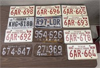 12 vintage Texas license plates 1934-1990s