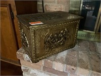 Mid-Century Brass Wooden Kindling Box