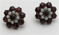 Pair Of Gold Filled Garnet & Opal Earrings