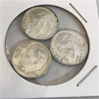 SILVER Roosevelt Dime Lot x 3