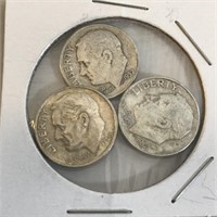 SILVER Roosevelt Dime Lot x 3