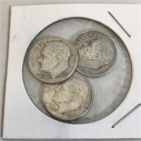 SILVER Roosevelt Dime Lot x 3