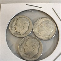 SILVER Roosevelt Dime Lot x 3