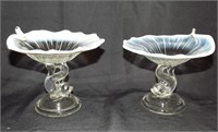 TWO NORTHWOOD GLASS DOLPHIN FISH COMPOTE DISH