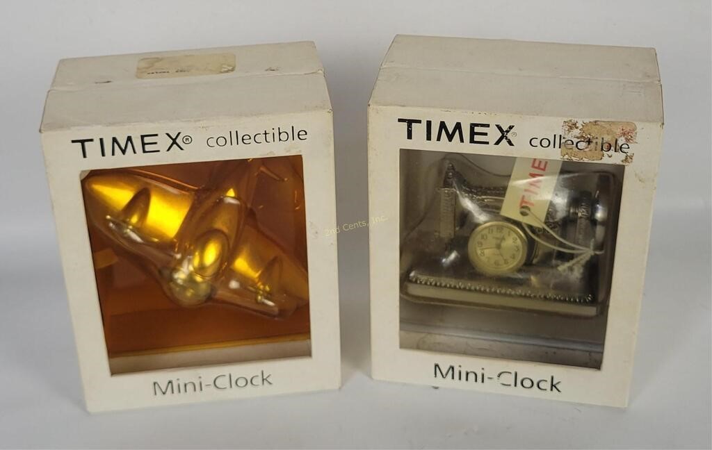 2 Timex Mini Clocks - Plane, Sewing Machine