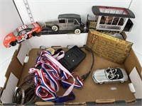 Box lot- medals, toy cars, misc