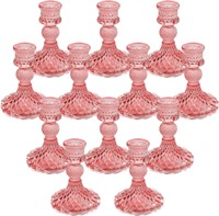 12Pcs Pink Glass Candlestick Holders  4 Taper
