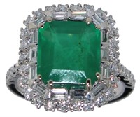 14k Gold 4.65 ct Emerald & Diamond Ring