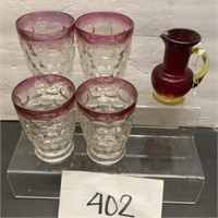 Vintage Pink depression glass drinking cups & more