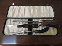 Bone handled carving set with case