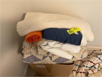 LARGE BOX WITH BLANKETS QUILTS ECT