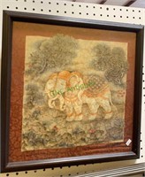 Framed hand painted silk scarf with two Indian