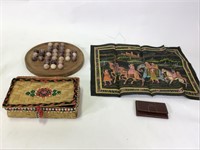 Vtg Marble Solitaire Game, Woven Basket & More