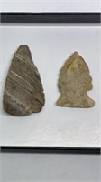 (2) arrowheads (found in Carroll Co), 1 striped