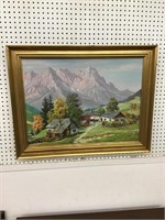 Beautiful framed country scene oil on canvas. 33