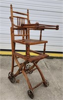 (Q) Antique Oak High Chair And Stroller