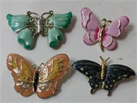 4 Vintage Enamel Butteryfly Pins
