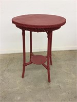 Red Wicker Side Table / Plant Stand with Solid