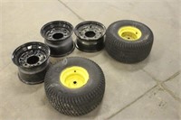 (3) GARDEN TRACTOR TIRE RIMS, WITH (2) TIRES AND