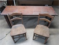 Vintage Wood Table 26hx60wx20"d, 2 Childs Wooden