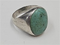Very Old Sterling Silver & Turquoise Man Ring  7.5