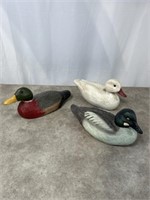 Set of 3 painted ducks, two are wood and one is