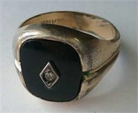 Gold Filled Signet Ring W/ Diamond Chip Sz 9