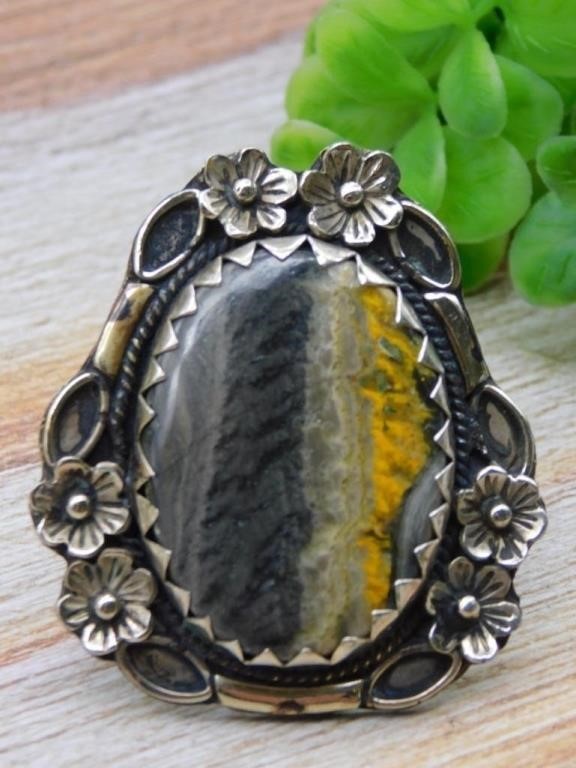 BUMBLEBEE JASPER ADJUSTABLE RING ROCK STONE LAPIDA