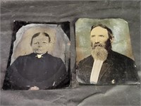 Antique Tin Type 9x7" Man & Woman