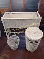 Two wicker baskets and a wicker planter