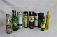 Assortment of whiskey containers, Moosehead Lager