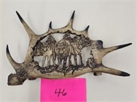 Moose Antler wolf cut out decor - 13x8