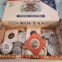 Cigar Box of Vintage Coins & Tokens