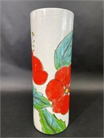 Red Floral Hand Painted Pottery Vase