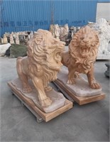 Pair Sun Glow Marble Lions