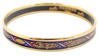 Hermes Blue & Gold Tone Enamel Bangle Bracelet