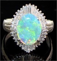 Platinum 1.86 ct Natural Opal & Diamond Ring
