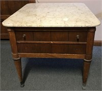 Slab Top 1 Drawer Ball Feet 26”x23”x21” Side Table