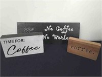 Three pieces of wooden coffee decor