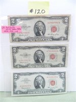 (3) Red Seal $2 US Notes, 1953-53A-63