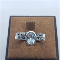$80 Silver Lot Of 2 Blue Topaz And Marcasite Ring