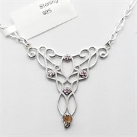 $100 Silver Pink Sapphire 16" Necklace