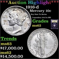 *Highlight* 1916-d Mercury 10c Graded Select Unc