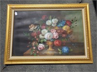 N- Large Framed Floral Oil On Canvas