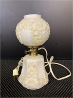 Small Milk Glass Electrified Oil Lamp