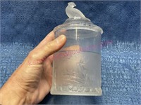 Antique frosted pheasant marmalade jar