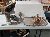 Lot of Silver Serving Tray, Two Cake Pans, Metal